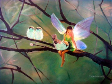 子供向け Painting - 子供のための妖精と鳥